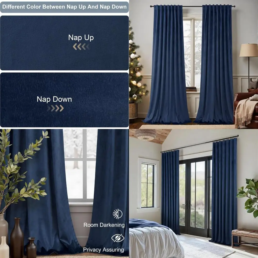 

Роскошные темно-синие бархатные шторы, длина 90, комплект из 2 панелей для гостиной, спальни, затемнения, теплоизоляция, винтажный стиль