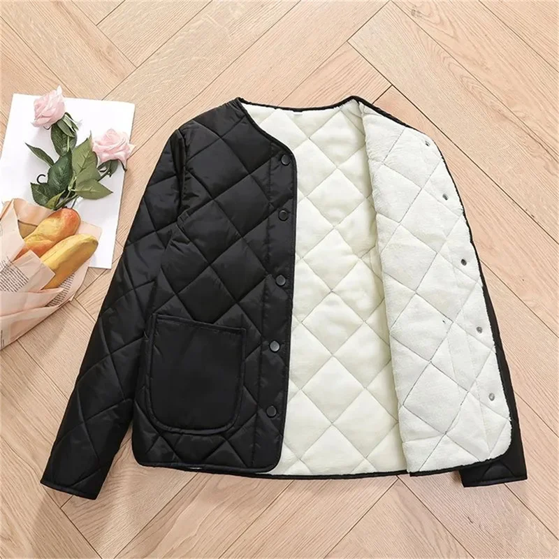 Winter Down Padded Jacket Women\'s Inner Short Mother\'s Wear Velvet Thickening Middle-Aged Elderly Mom Wear Pocket Jacket Pink