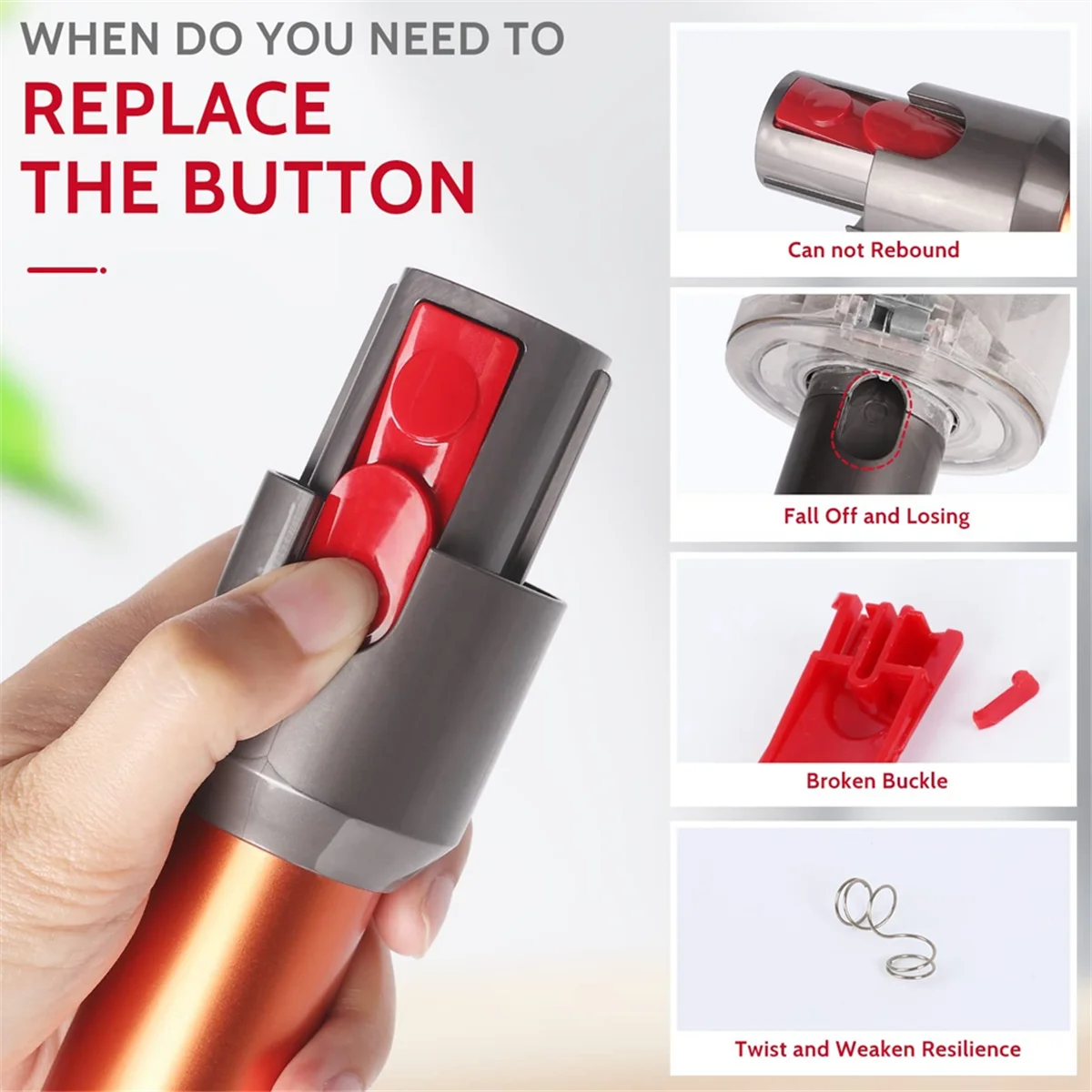 ABLJ – Tube de baguette/tête de nettoyage, bouton de languette de verrouillage pour Dyson V7 V8 V10 V11 V15, bouton d'outil de remplacement sous vide avec ressort, 6 pièces