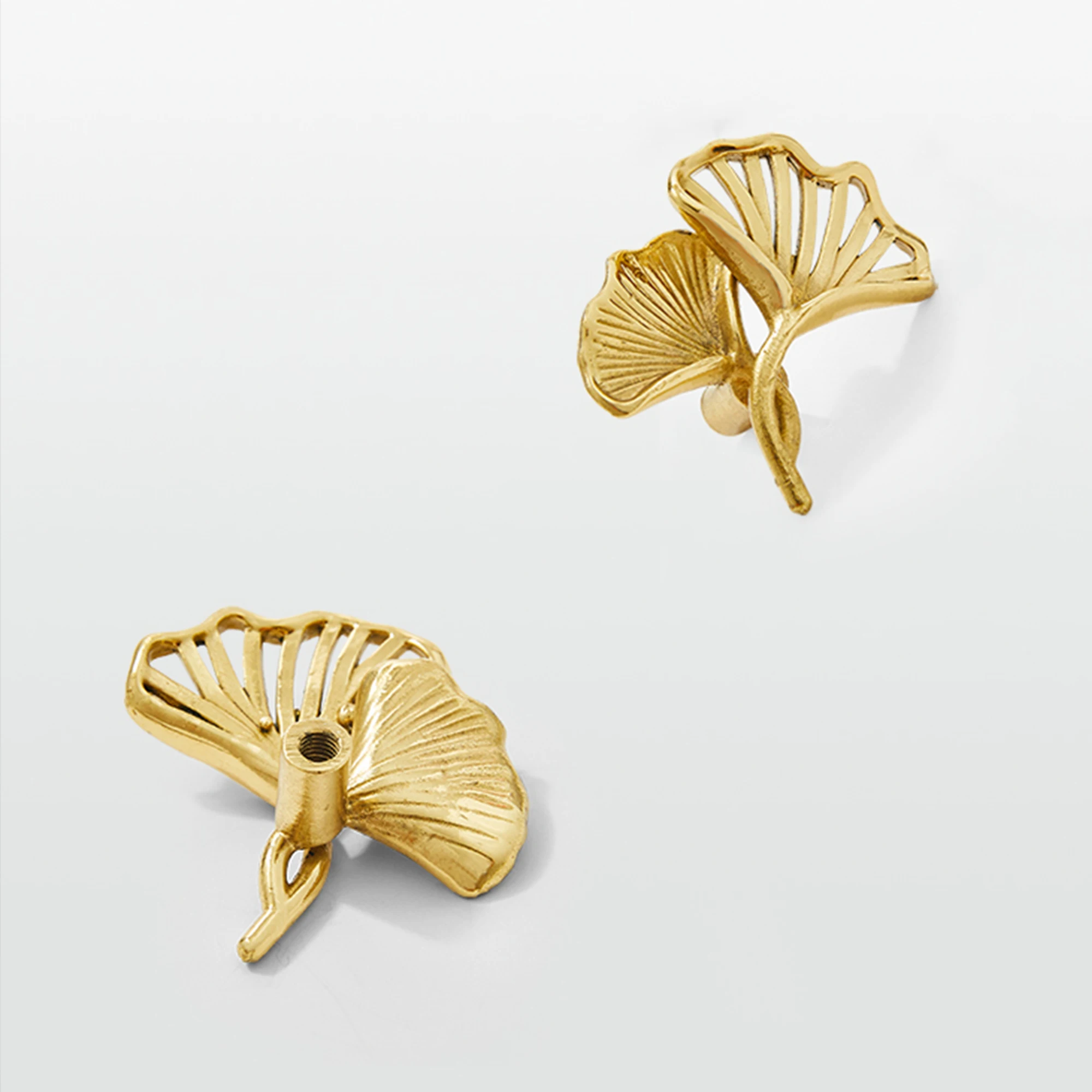 NEW Solid Brass Gold Leaf Handles for Cabinets and Drawers Creative Furniture Handles Home Decor Wardrobe Pulls Door Knobs
