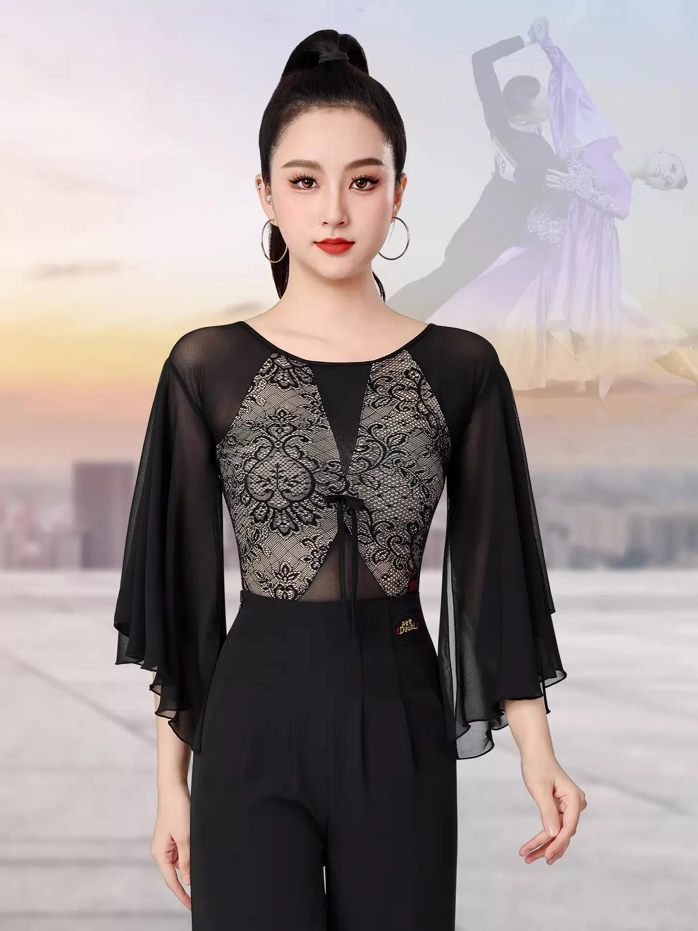 

Топы для бальных танцев 2025, сетчатый кружевной комбинезон, тренировочная одежда, платье для самбы, чачи, танго, костюмы для латинских танцев для взрослых, DN21897