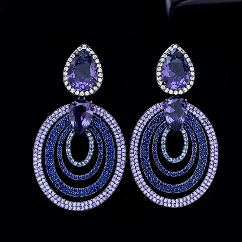 

Bobokiki Jewelry European and American Court Elegant Round Titanium Steel Micro-Inlaid AAA Zircon Silver Needle Luxury Earrings