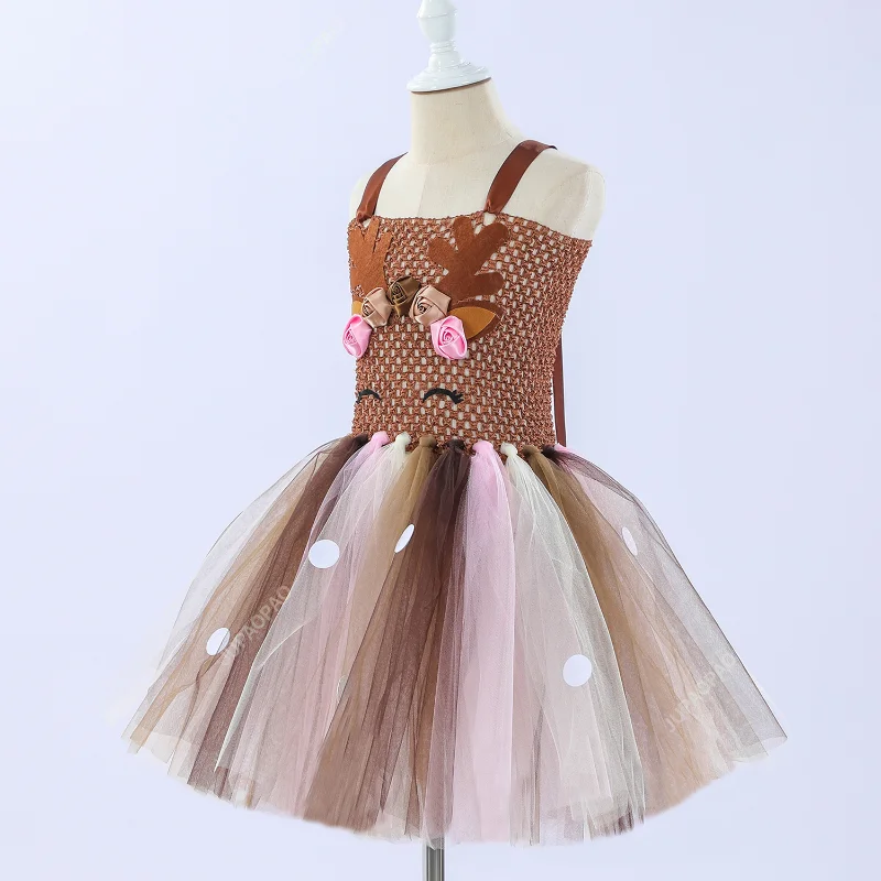 Christmas Deer Costume for Baby Girls Tutu Dress Reindeer Kids Animal Birthday Outfit Children Halloween Costumes Girl Clothes