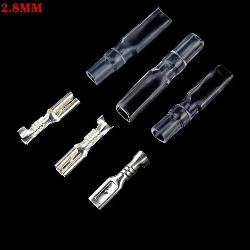 50Sets Female Spade Connector 2.8 /4.8 /6.3mm Crimp Terminal with Insulating Sleeves For Terminals 22-16AWG