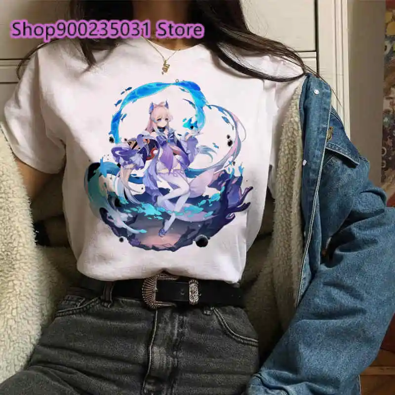 Sangonomiya Kokomi T Shirt for Women Oversized Tops Genshin Impact Game T-shirts Female Kawaii Harajuku Short Sleeve 2023