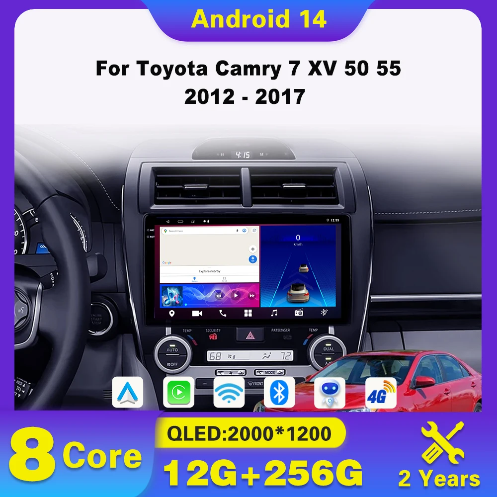 

Android 14 Car Radio For Toyota Camry 7 XV 50 55 2012 - 2017 Player GPS Navigation Carplay No 2din Multimedia 4G DSP BT
