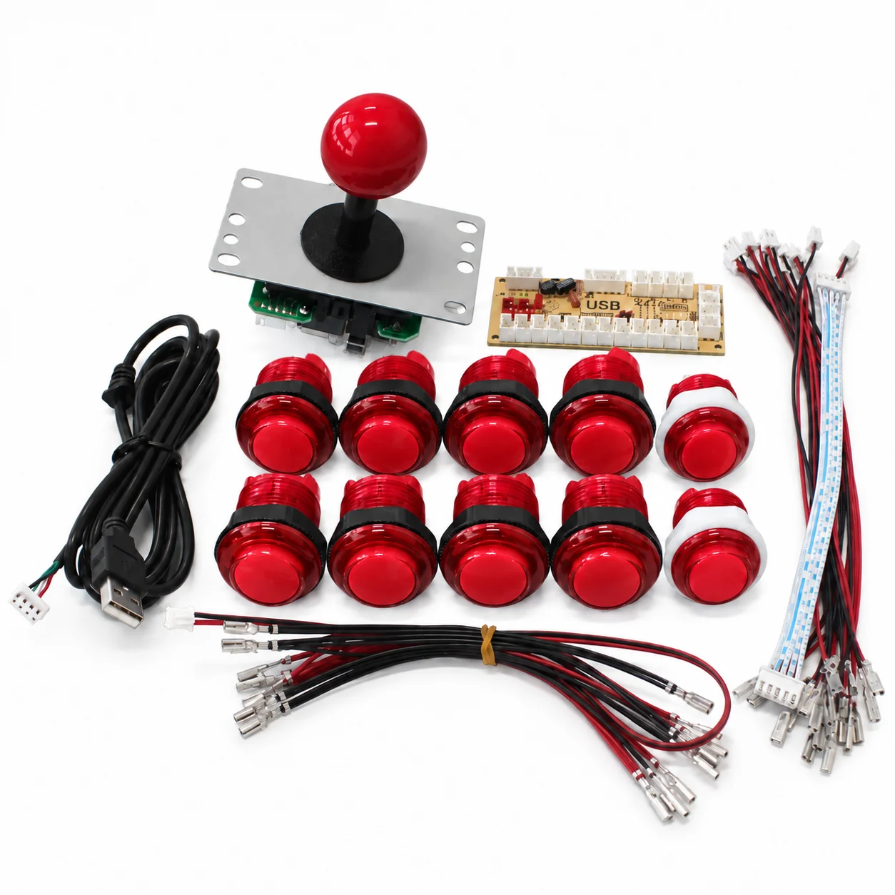 1 Player Arcade LED DIY Kit Copy Sanwa 5Pin Joystick 30mm 24mm Push Buttons Zero Delay USB Encoder for PC Raspberry Piz