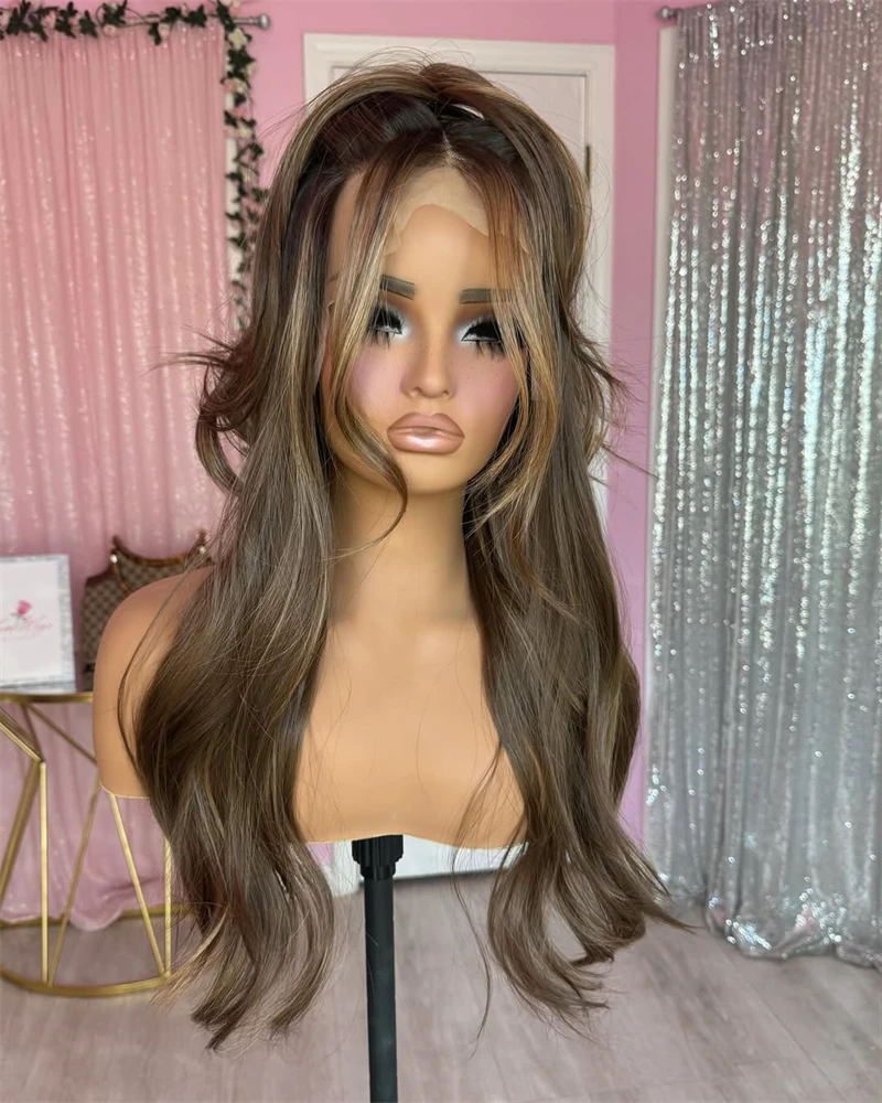 

Новый натуральный волнистый синтетический парик каштановый коричневый медовый блондин имбирь темные корни высококачественные парики термостойкое волокно женские волосы