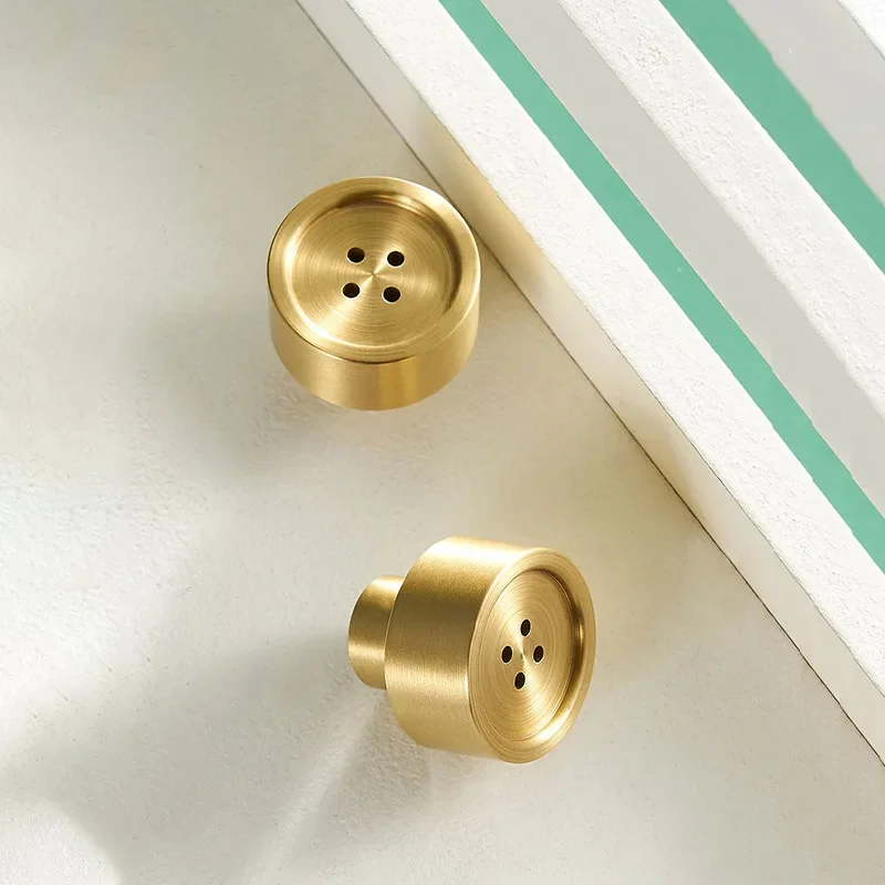 Solid Brass Furniture Handles Fresh Nordic Ins Button Creation Gold Drawer Cabinet Door Cupboard Wardrobe Dresser Pulls Knobs