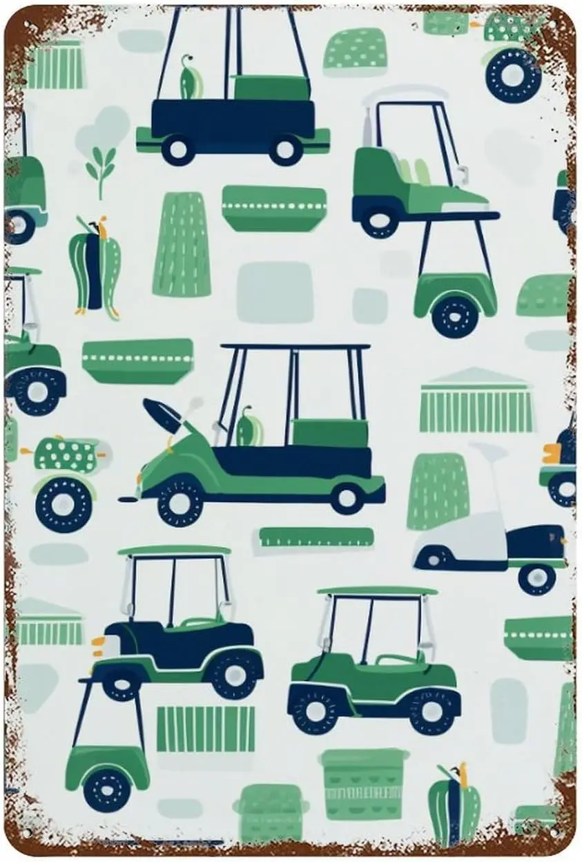Letrero de estaño para regalo de golfista, letreros de Metal Retro decorativos para exteriores, carrito de Golf blanco y verde, cartel de placa de cueva para hombre para Pub Shop M