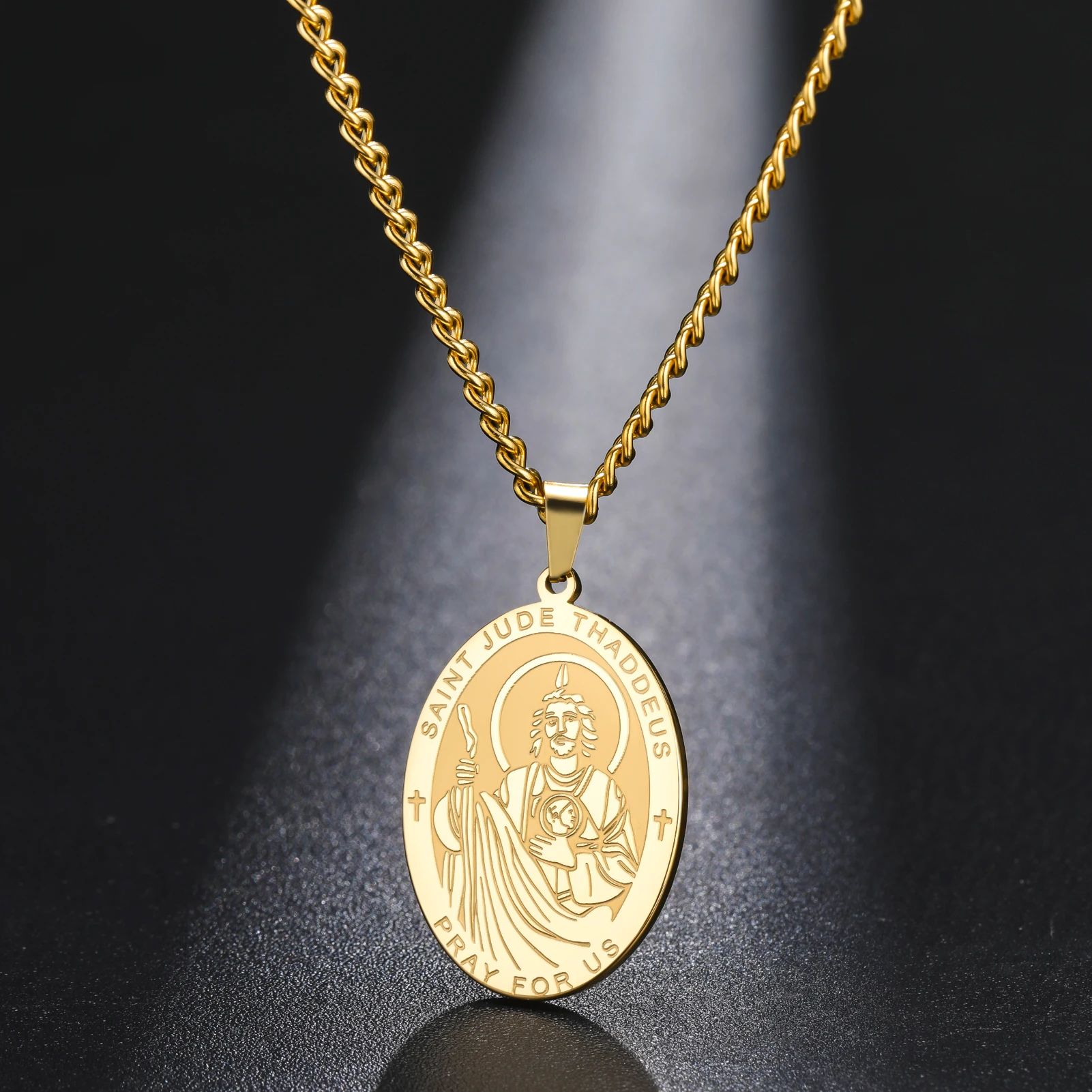 LIKGREAT St. Jude Thaddeus Necklace Miraculous Pendant Chain for Men Women Catholic Religious Jewelry Gift for Protection Hope