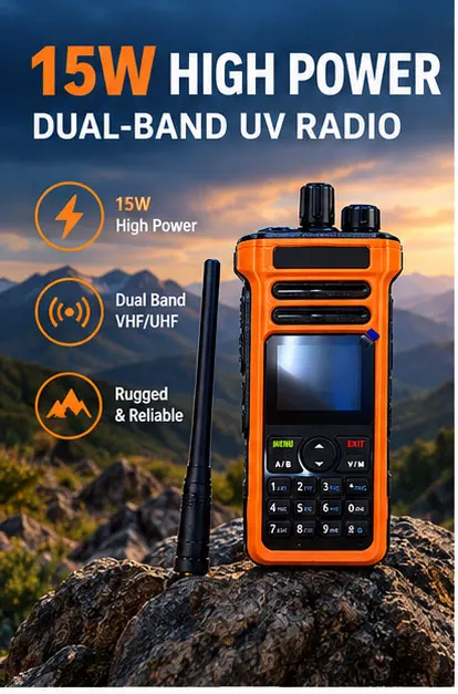 UV Dual Band 15W Walkie Talkie IP68 Waterproof Bluetooth Noise Reduction Cross-Band Repeater SOS Strobe with Charging Dock Radio