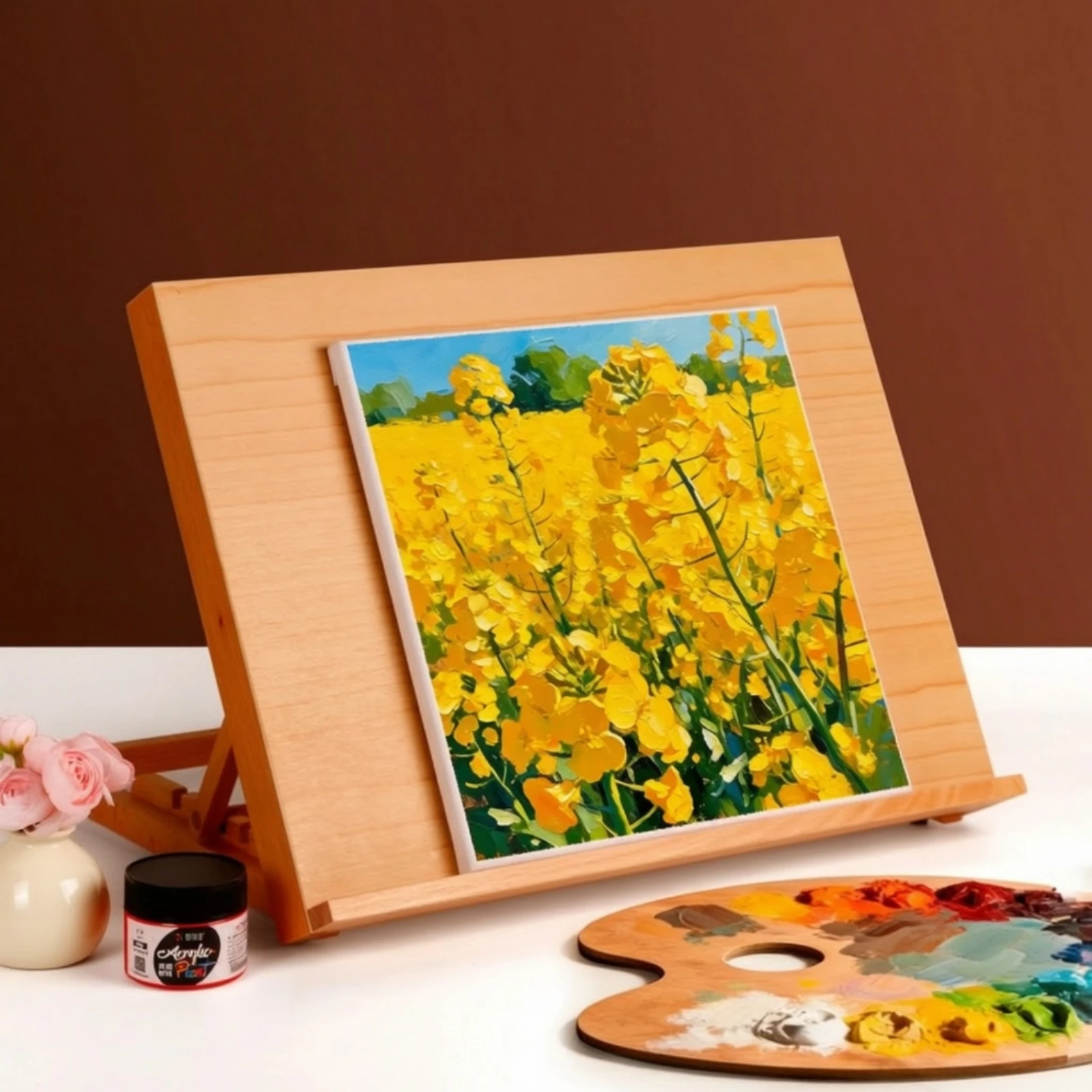 Beech Wood Desktop Easel Tilting Tabletop Easel with Adjustable Tilt Desktop Drawing Board Anti-Slip Stable for Art Students