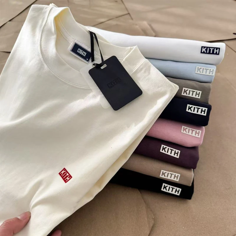 Flocking Box Simple Label KITH T Shirt Men Women Office Commuter Short Sleeve Loose High Quality Daily Cotton T-shirt Tops Tee