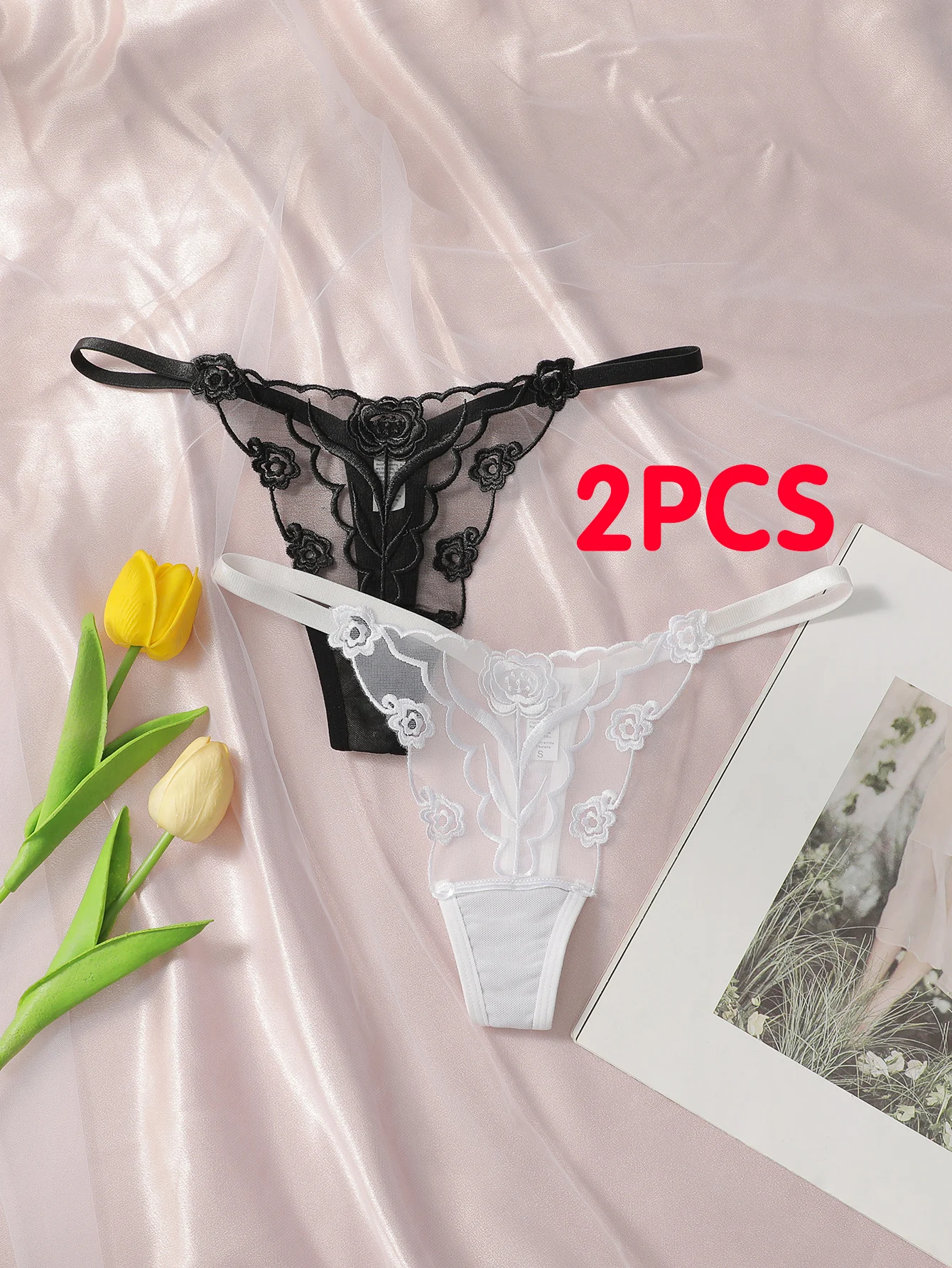 2 قطع أنيقة الأزهار الدانتيل المرأة ثونغ الملابس الداخلية سلس غير مرئية سلسلة سراويل مريحة للتنفس الملابس الداخلية للنساء