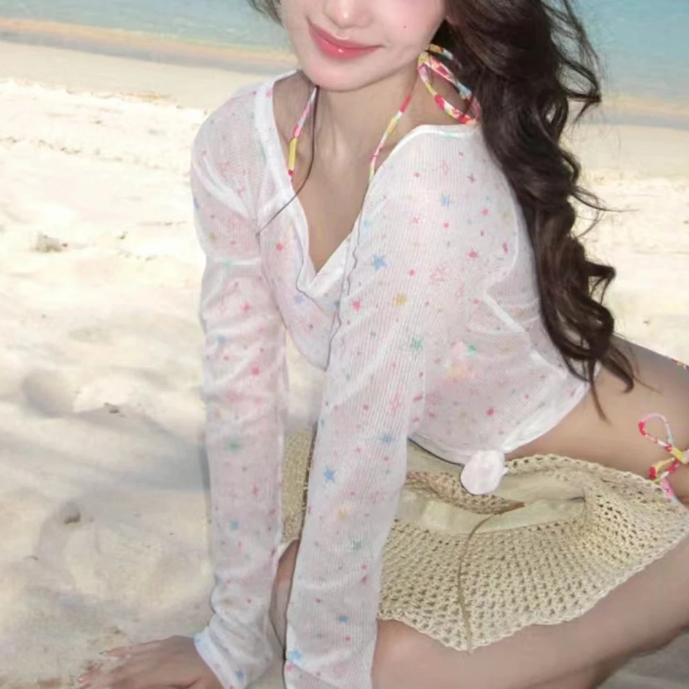 Leichte Badebekleidung, Strand-Bikini-Set, Bikini, dreiteiliges Set, Überzug, umweltfreundlich, hohe Elastizität