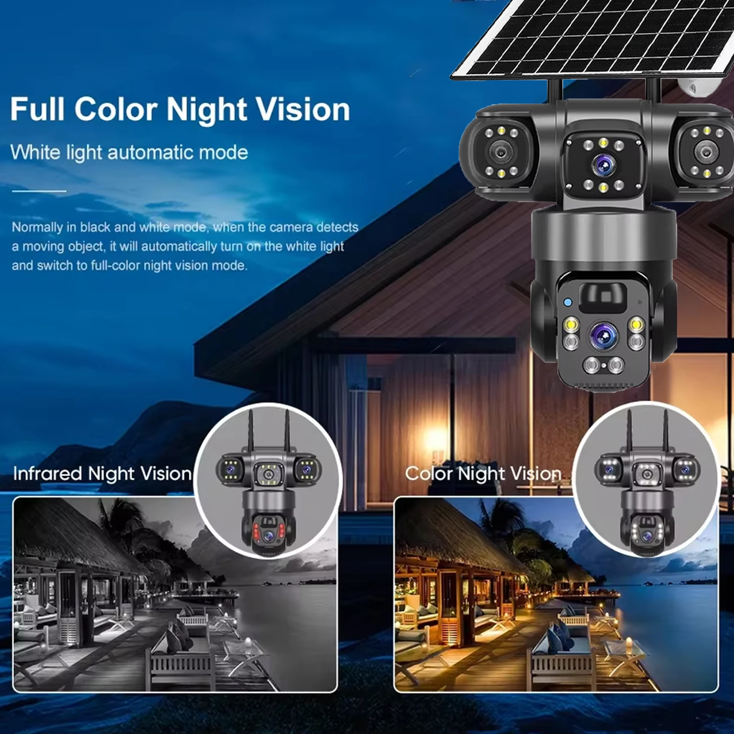 WIFI Three Lens PTZ IP Camera Outdoor 6K HD Three Screen 4G Security Camera Auto Tracking 12MP Wireless CCTV Camera Waterproof