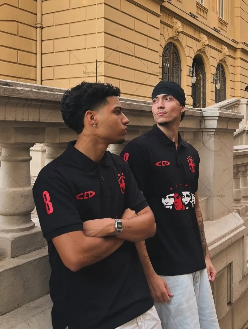 

2025 European and American High Street Trendy Streetwear Y2K Harajuku Retro Men's Polo Shirt Hip Hop Punk Casual Lapel T-shirt