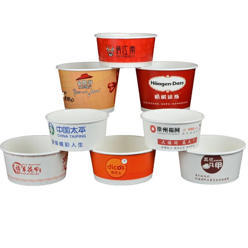 Customized.Disposable Fully Degradable Paper Bowl Customized Small Batch Cowhide Takeaway Snack Packaging Lunch Box round Custo