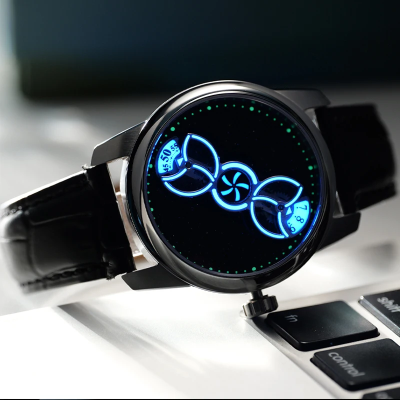 OBLVLO New Rotor Series Creative Double Wheels Automatic Mechanical Watches Super Luminous Sapphire Glass Mens Sport Watch