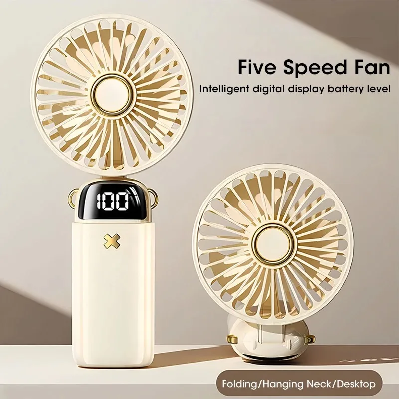 2026 New 3000mAh Portable Rechargeable Fan 90° Foldable Mini Small Air Cooler with LED Digital Display