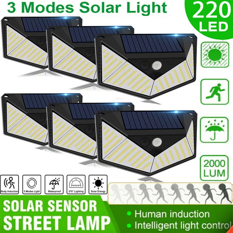 220 LED Refletor Spotlights Solar Power Light Outdoor Waterproof for Garden Decoration Motion Sensor Security Camping Solar Lamp