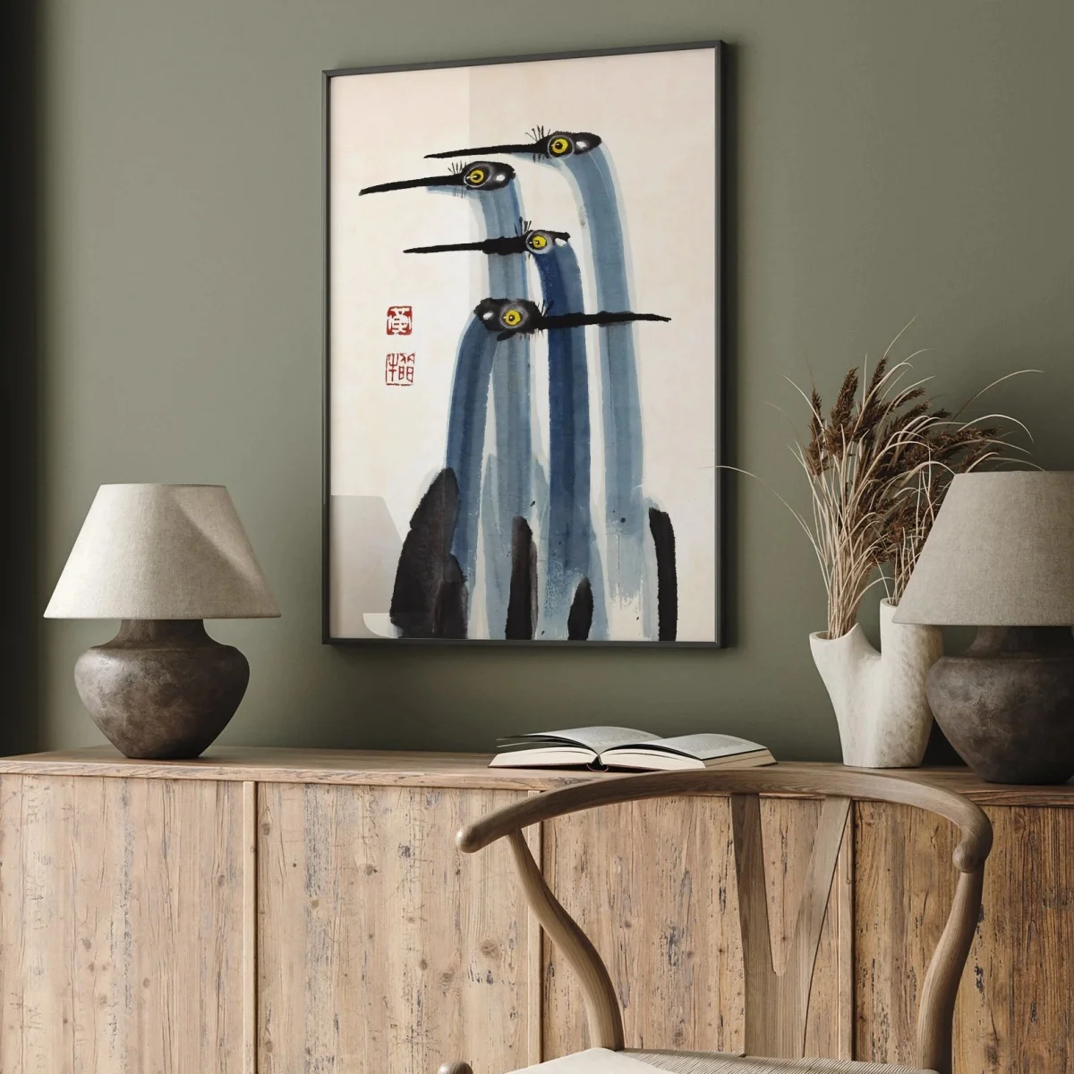 اليابانية العتيقة كرين قماش طباعة المشارك خمر Japandi مزرعة الفن يطبع غرفة المعيشة غرفة نوم جدار ديكور فني ملصق