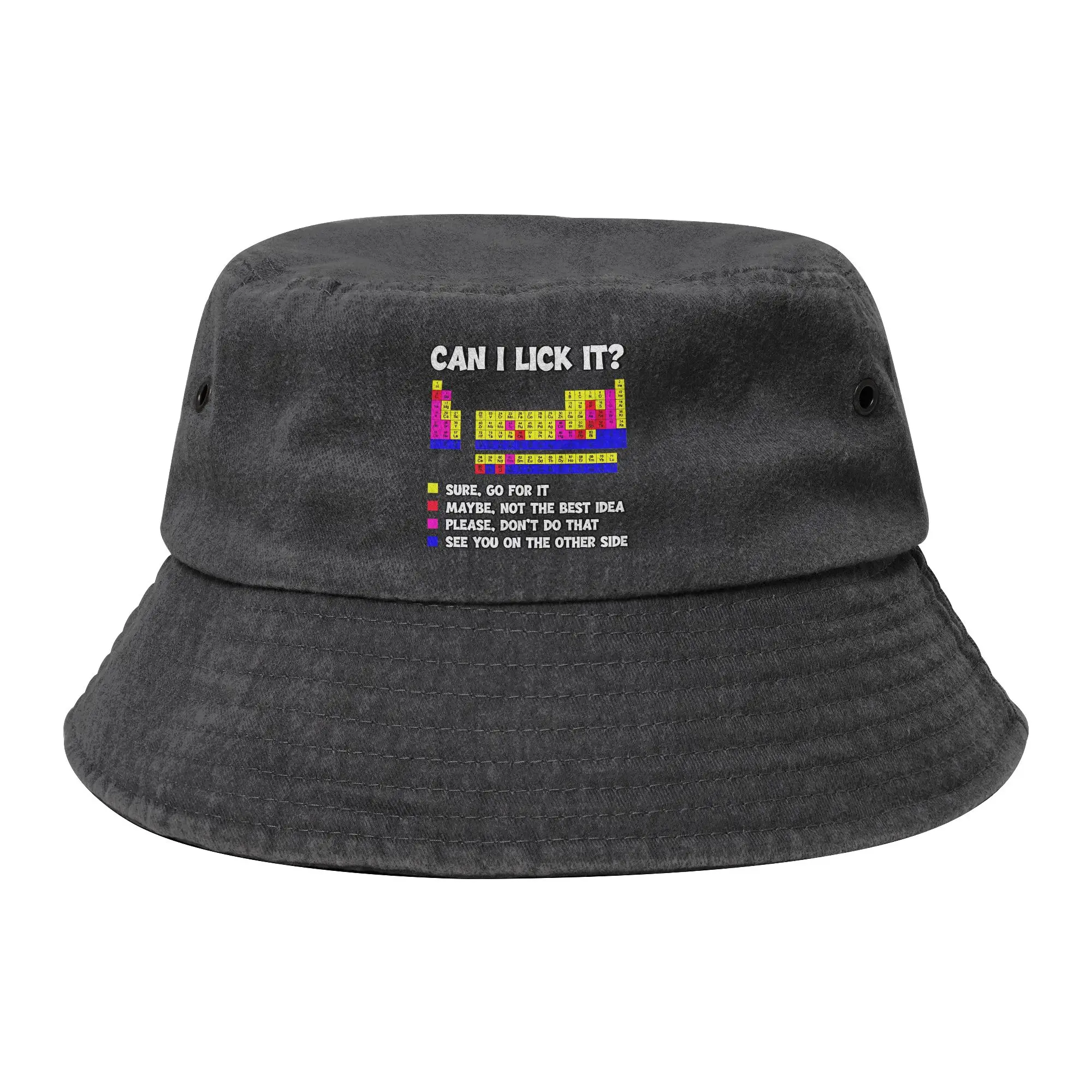 Can I Lick It Periodic Table Funny Science Bucket Hat for Teen Summer Distressed Denim Washed Sun Hat for Outdoor  Fisherman Cap