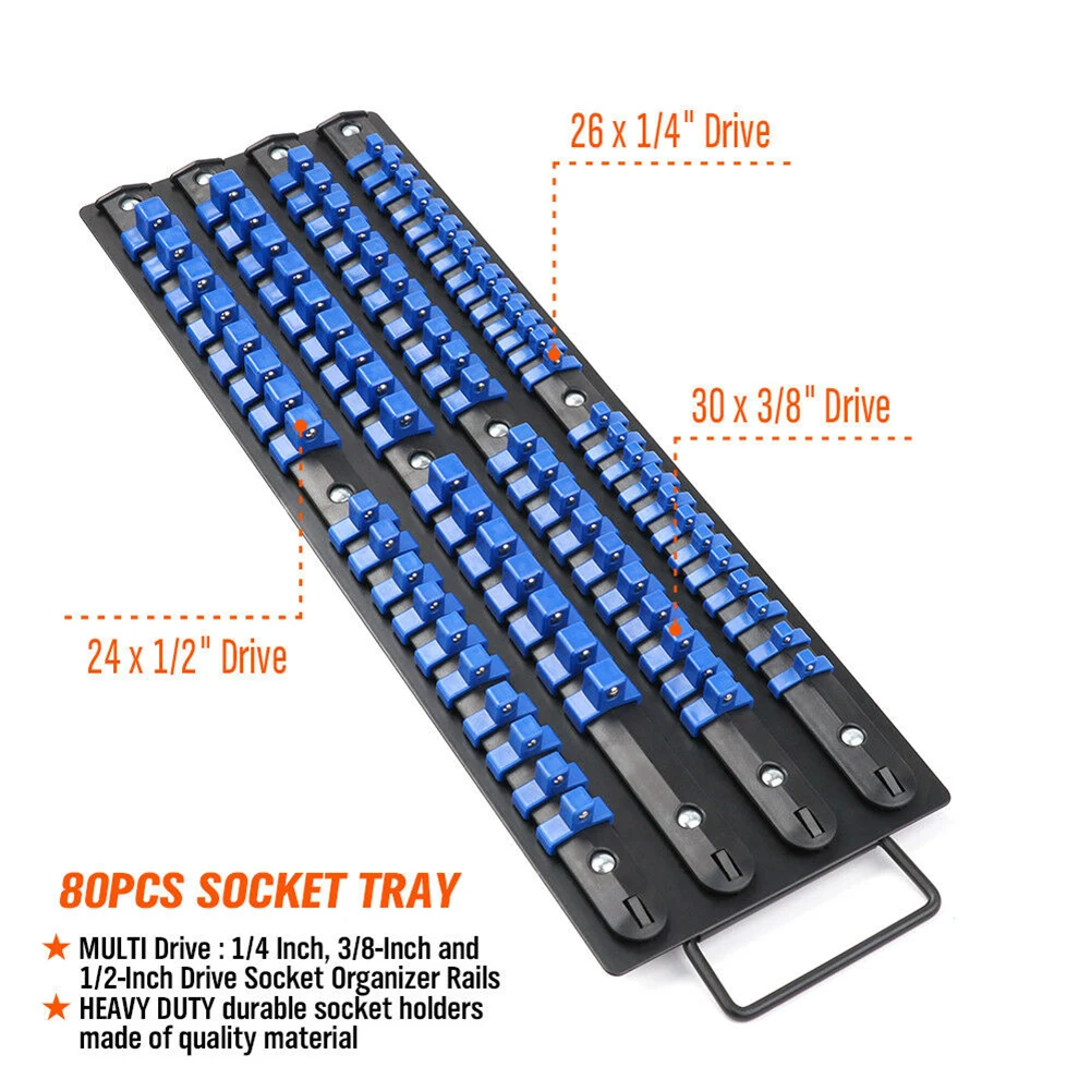 Rack Storage Socket Wrench Holders 1 4 Inch Drive 3 8 Inch Drive 80 Sockets With 3 Socket Rails 1 2 Inch Drive