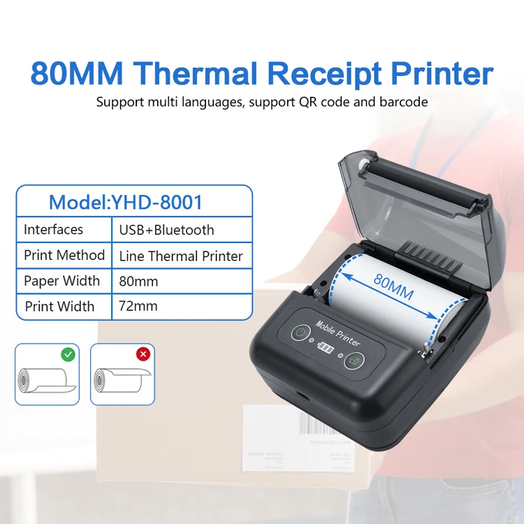YHD-8001 Portable Handheld Bluetooth Wireless Bill Ticket Printer 80mm Pos Inkless Direct Thermal Receipt Printer - Image 4