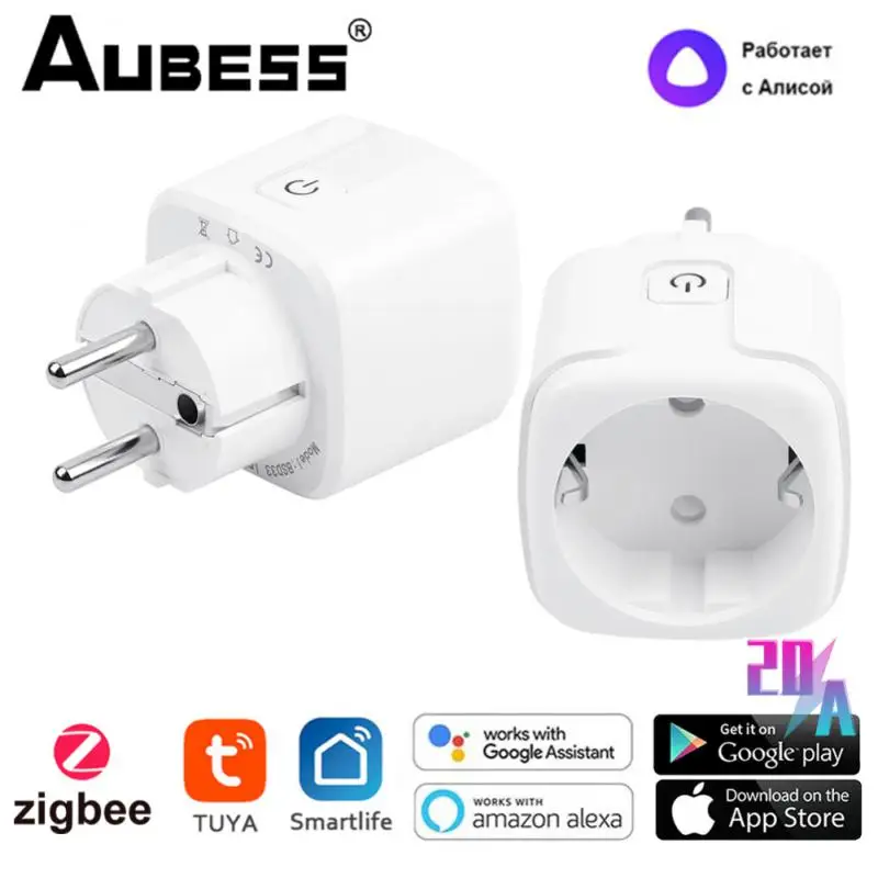 AUBESS Zigbee Socket EU Smart Plug 20A Power Monitor Timing Function Home Socket Outlet For Smart Life Alexa Google Home Yandex