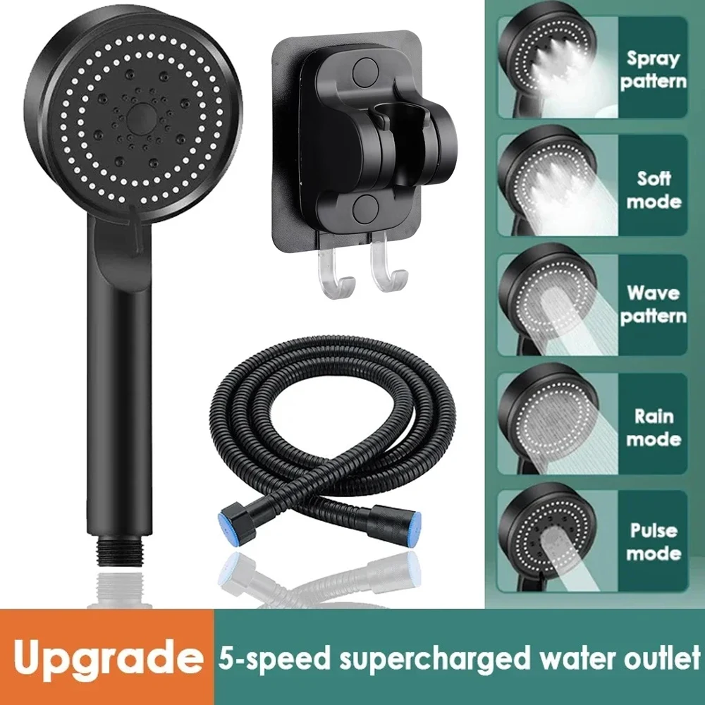 5 Modes Adjustable Rain Drenching Mode with Shower Head  Hose  Bracket  Bath Shower Head Water Saving High Pressure Showerhead