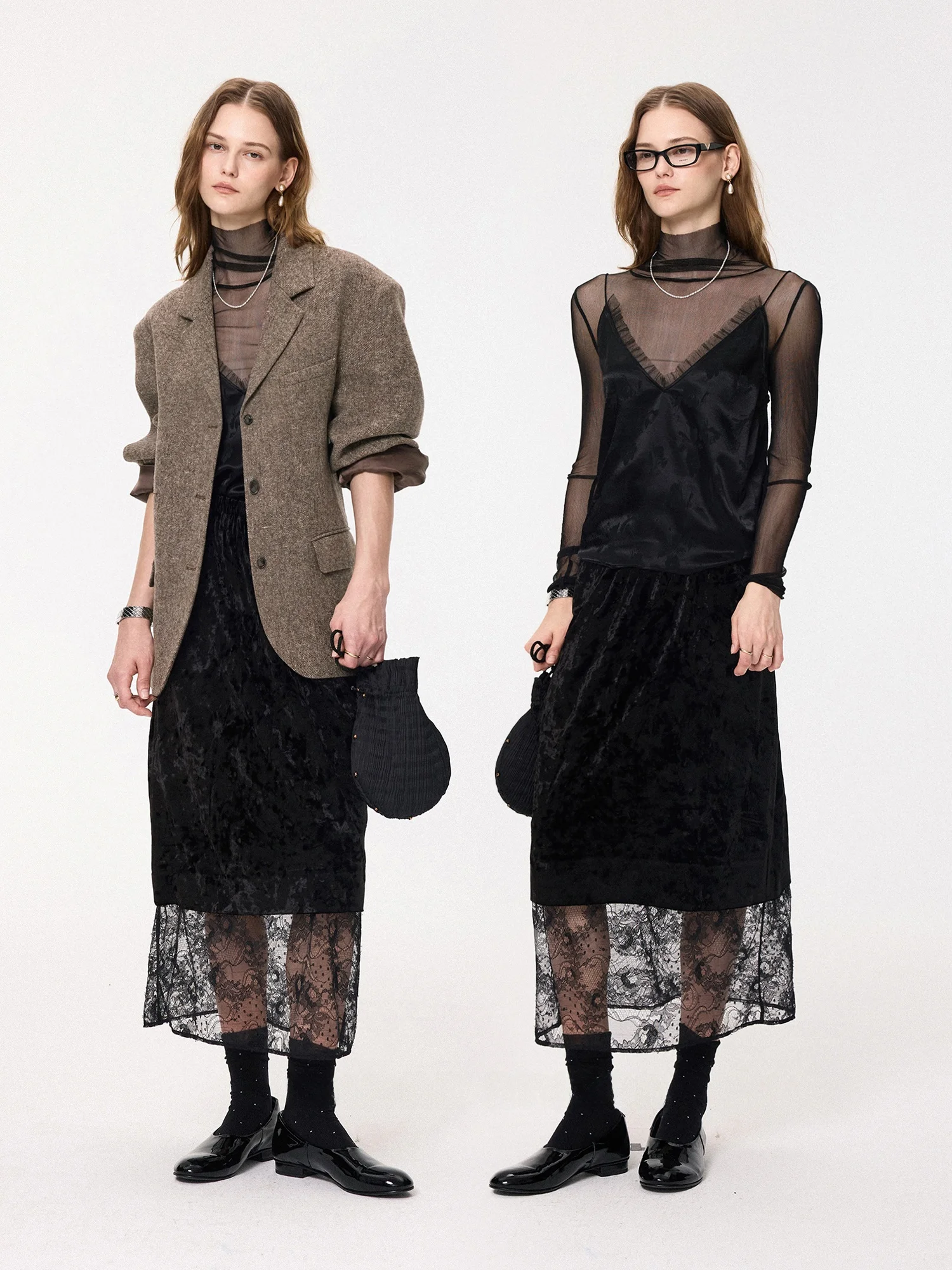 

Юбка из ацетатного бархата с кружевными вставками Ele от SMORE RIVERS, повседневная женская юбка со средней талией, китайский производитель