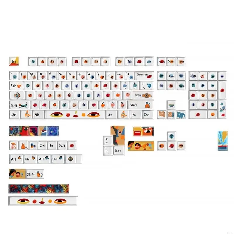 

B0KF Cartoon PBT Dye Sublimation Keycap Set XDA Keycap 136 Key