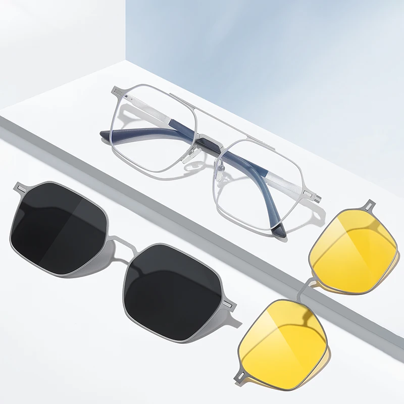

CLLOIO Fashion Aluminum Magnesium Sunglasses 3-in-1 Polarized Magnetic Men's Sunglasses Prescription Customized Eyeglasses 7610