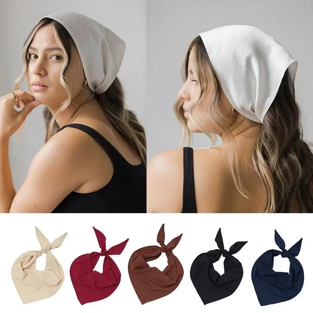 

New Women's Solid Color Fabric Large Triangular Headscarf Headgear 2025 Tri-state Maillard Headscarf Headband