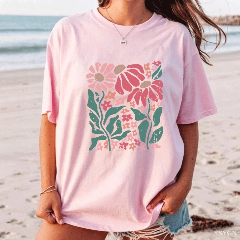Boho Daisy Flower Tee Shirt Womens Botanical Tee Boho Wildflower T Shirt Plan Floral T-shirt Gardener Trendy Tee Woman Tops