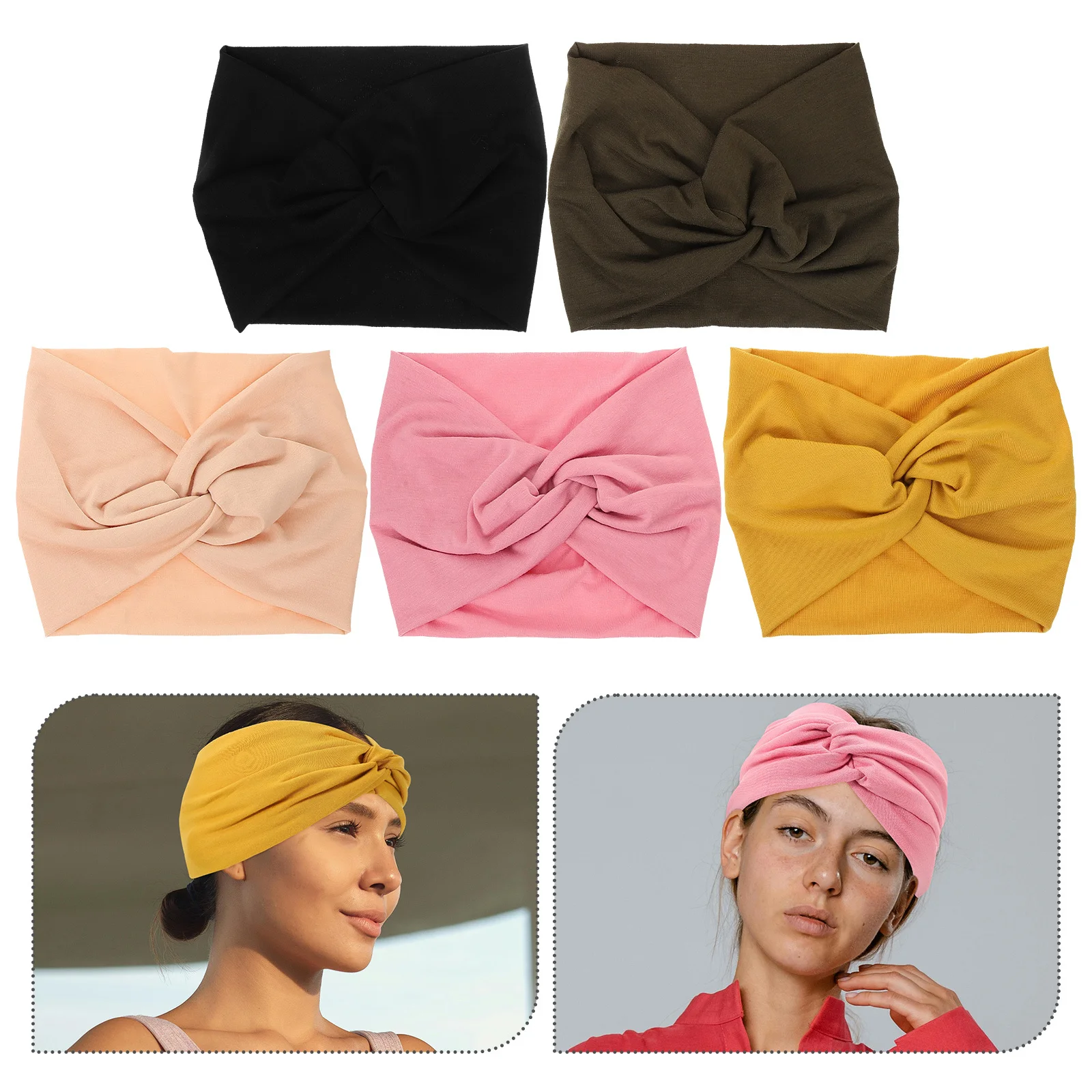 

5Pcs Elastic Yoga Headbands Knotted Sports Headbands for Workout Makeup Sweat Absorbent Head Wraps
