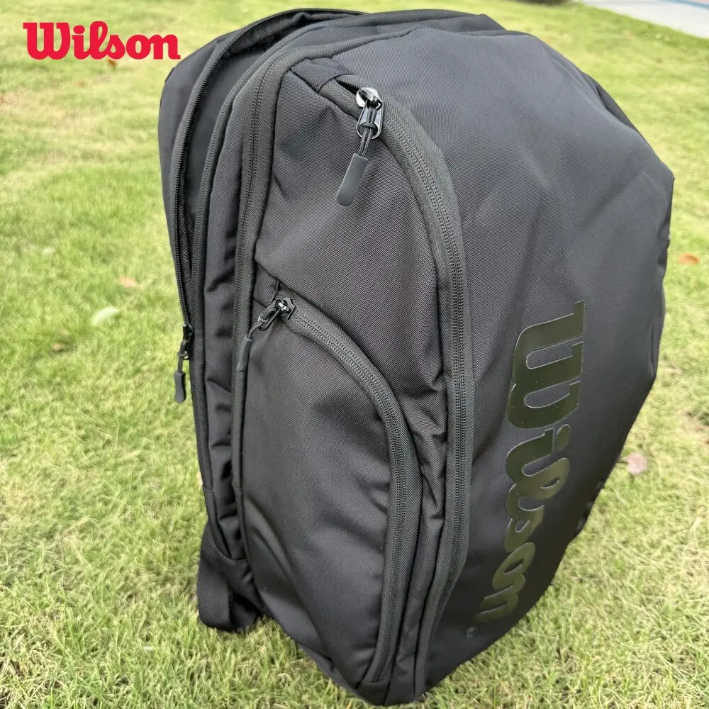 Wilson Roger Federer Tennis Bag Black Pro Staff V13 Super Tour Team Tennis Backpack for 2 Racquets with Isolation Compartmen