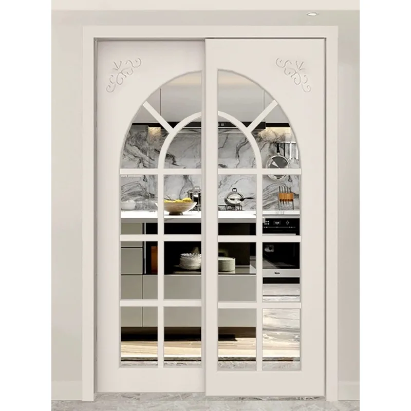 Kitchen sliding door solid wood composite paint door custom light French balcony kitchen sliding door wooden door glass door