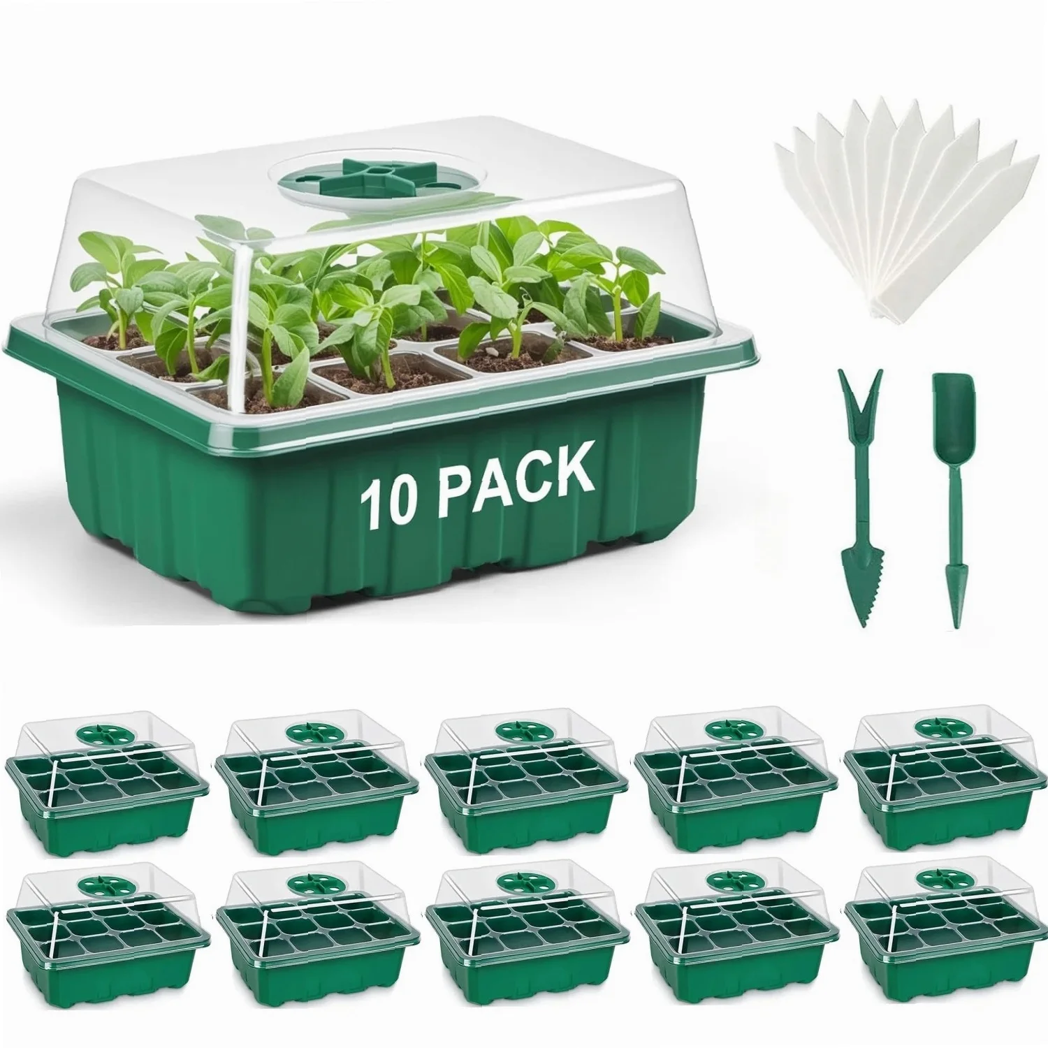 10 Pack Seed Starter Tray with Ventilation Hole 12Grids Seeds Growing Cultivation Planting Box Mini Greenhouse Plant Starter Kit