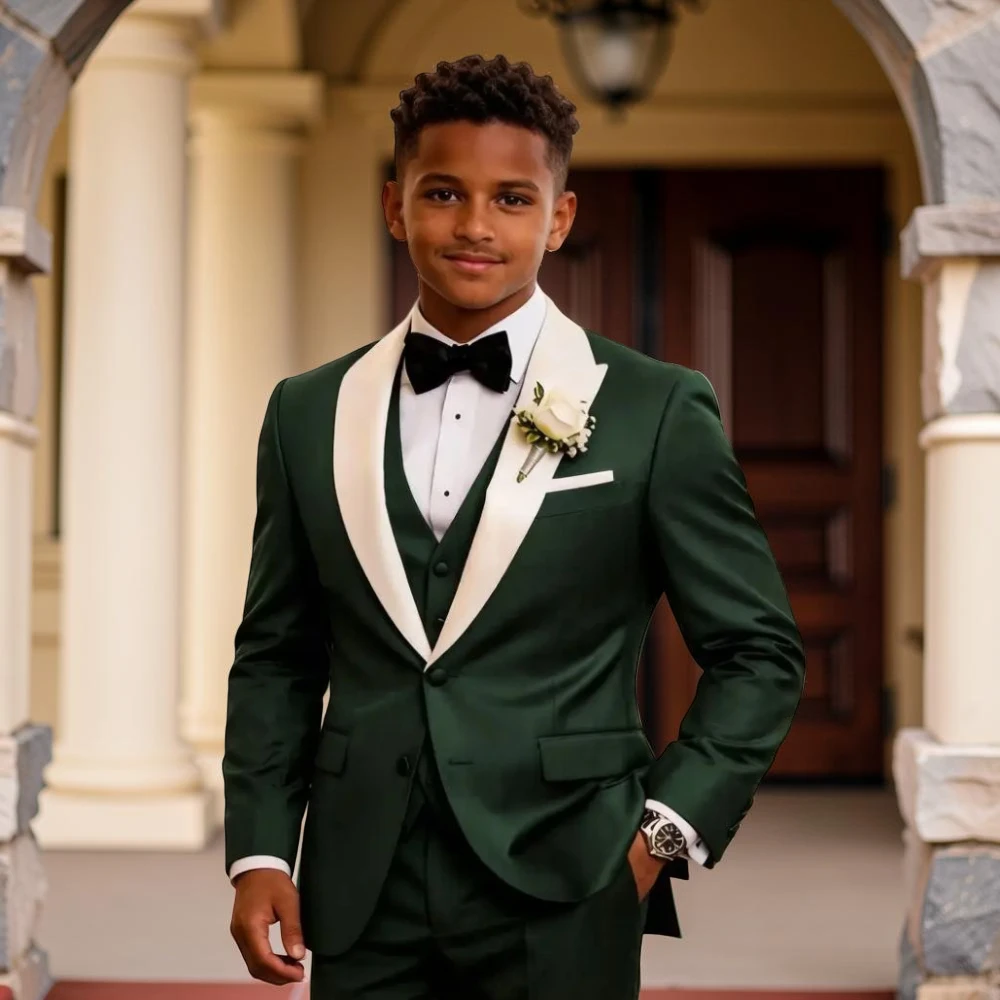 Boys Suits for Wedding White Peak Lapel Three Pieces Set Child Suit Jacket with Pants Vest Contrast Design Kids Outfit for Prom