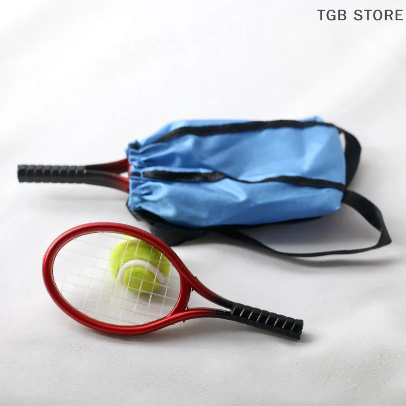 ชุดไม้เทนนิสจิ๋ว 4 ชิ้น/ชุด อุปกรณ์กีฬา ของเล่นกลางแจ้ง ฉากกีฬาผ้าขนาดเล็ก ของตกแต่งบ้านตุ๊กตา อุปกรณ์เสริมโมเดล