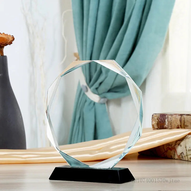 Creative Transparent Disc octagonal Crystal Trophy, Excellent Staff Award, Home Decoration, Commemorative Trophy, 1Pc