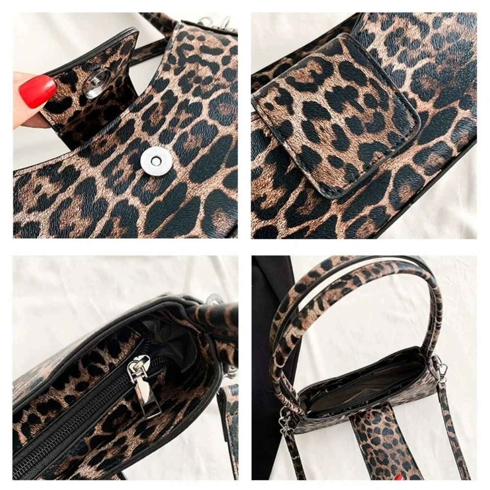 Knock Trendy Vintage PU Leather Crossbody Bags Versatile French Style Underarm Bag for Women Brown Black Leopard Handbag