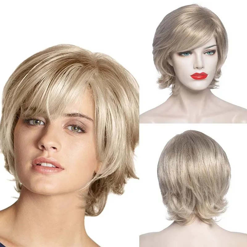 Korte Synthetische Rechte Pruik Pixie Cut Blonde Bruine Vrouwen Natuurlijk Haar Hittebestendige Pruik Voor Dagelijkse Party Cosplay