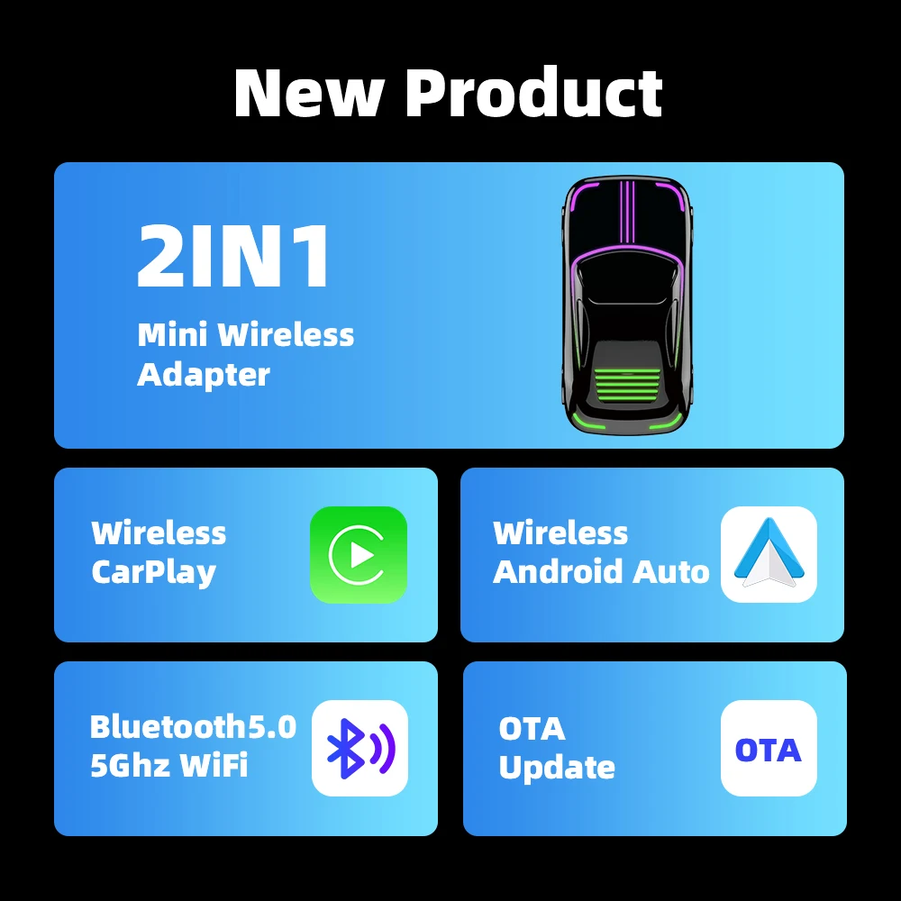 CarAiBOX RGB Mini cablato a CarPlay wireless e Android Auto Box Plug and Play per auto OEM CarPlay cablato integrato o Android auto