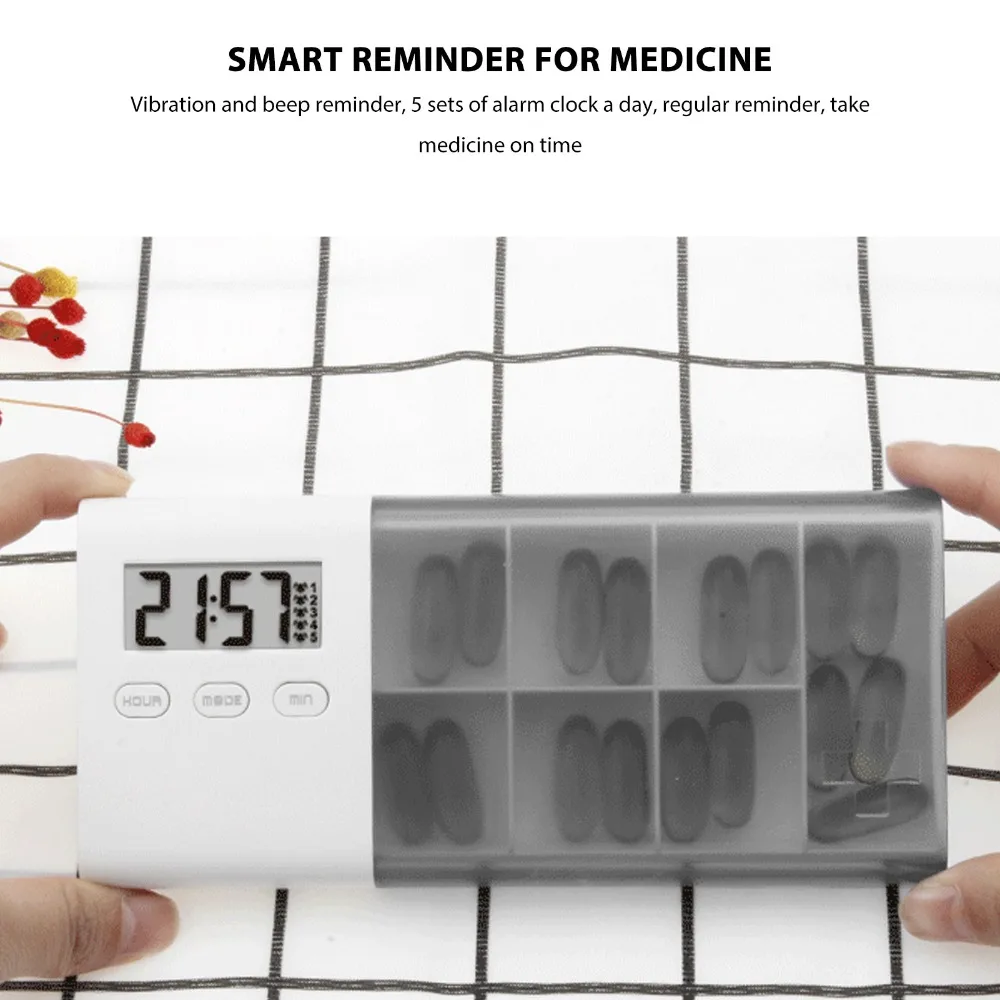 Vibration Alert Digital Medicine Box USB Rechargeable 5 Sets Alarm Electronic Medication Organizer Digital Pills Box