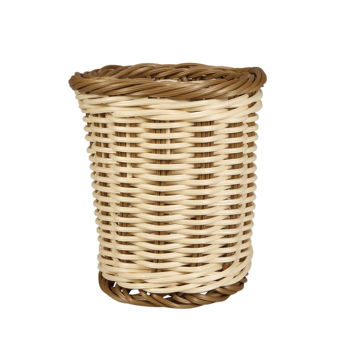 

Imitation Rattan Storage Basket Plastic Pen Holder Coffee Beige Small Size for Desktop Office Home Sundries Storage Organizer