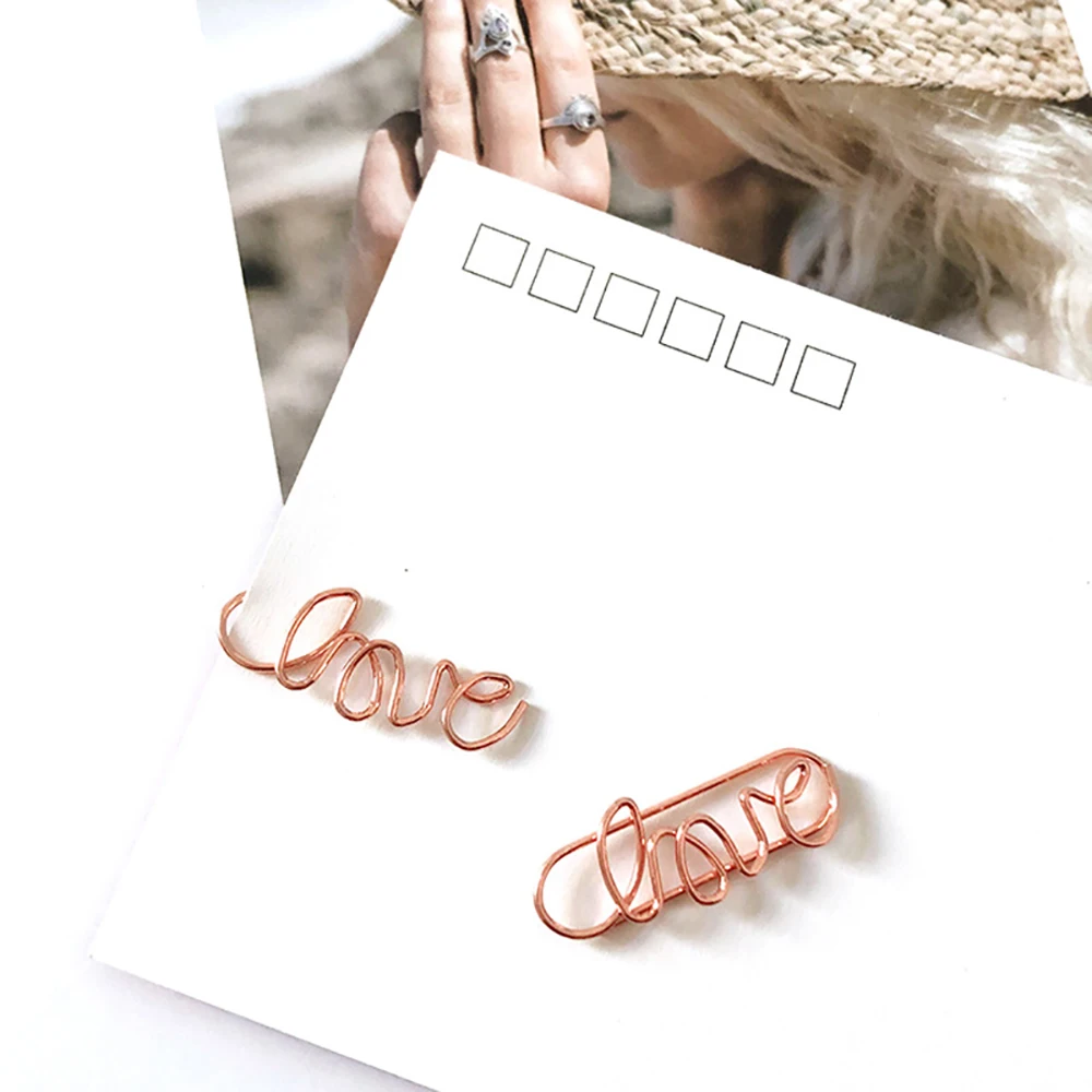 10Pcs Rose Gold Love Paper Clips Office School Personal Notes Document Organization and Classification Stationery